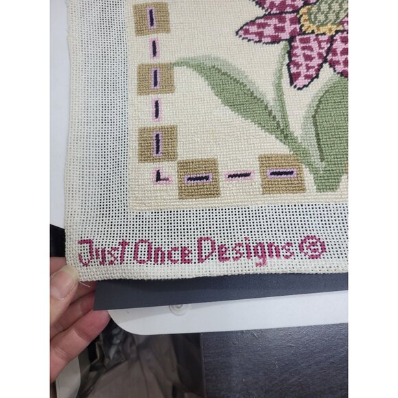 Hand painted and completed Floral Needlepoint Canvas By Just Once Designs - Picture 2 of 5